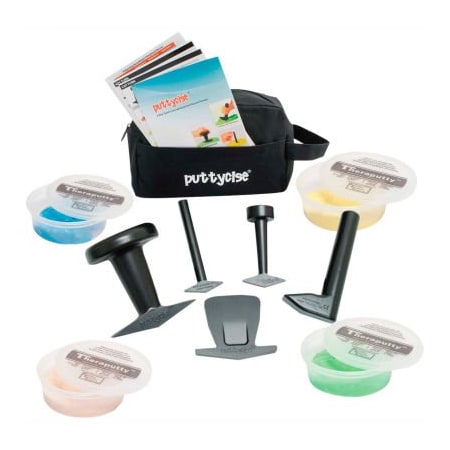 Fabrication Enterprises Puttycise TheraPutty Set, 5 Tools, 4 x 6 oz. Putties, Easy (Tan, Yellow, Red, Green) 337029